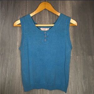 American Weekend Blue Knit Sweater Vest Button Front Size M